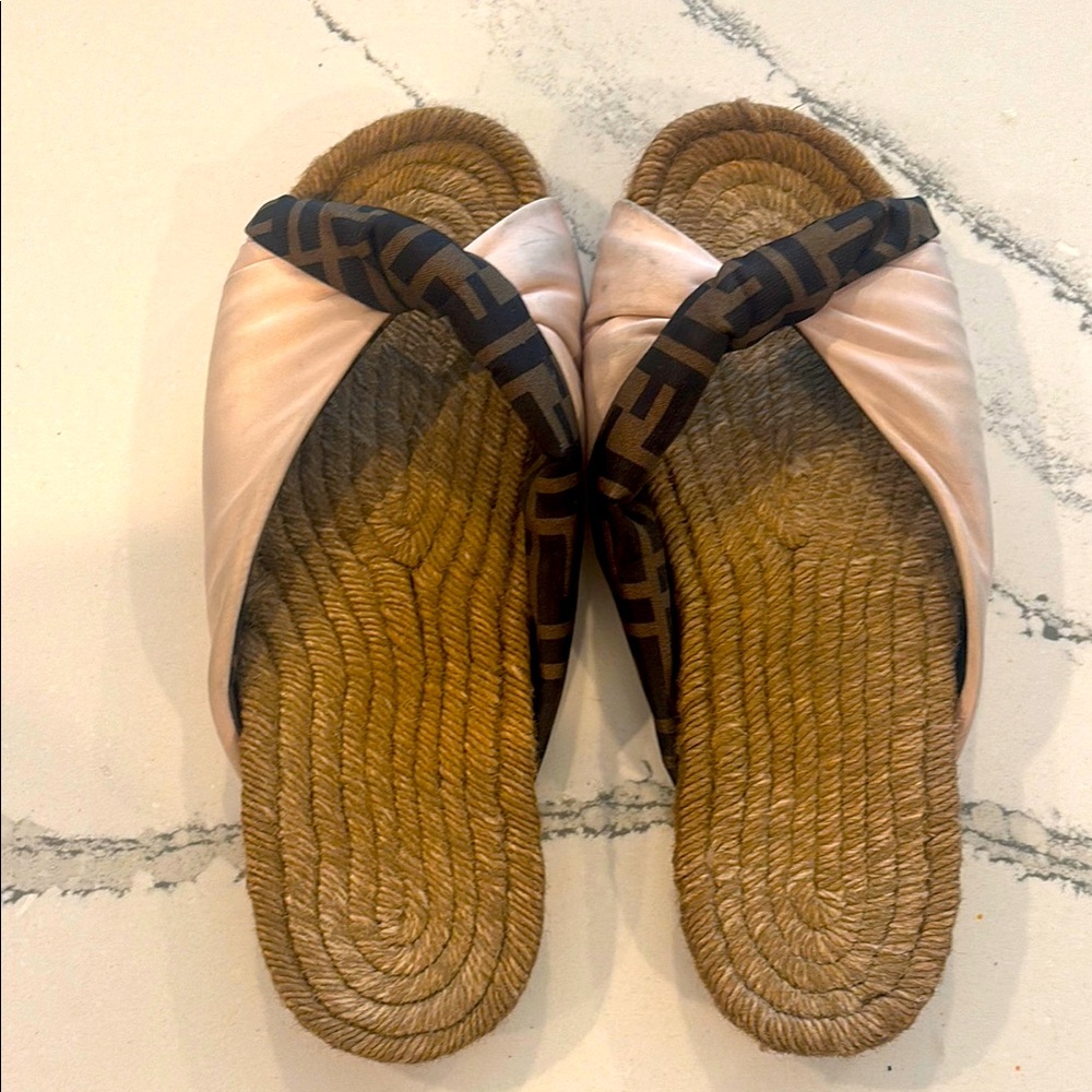 Fendi Pink and Brown Espadrille Sandals size 40